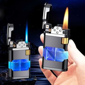 Flamme en métal Pas de briquet à gaz Torche Turbo Insolite Vente en gros Creative Coupe-vent Bleu Butane 1300C Briquets à cigares Gadgets pour hommes 77WI