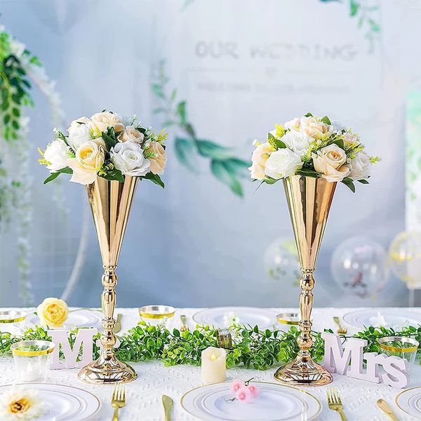 Support de fleurs en métal, Vase de Table, pièce maîtresse de décoration de mariage, trophée et bougeoir plaqués or 240228