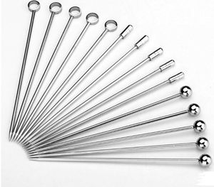 Metalen Fruit Stick Rvs Cocktail Pick Tools Herbruikbare Zilveren Cocktails Drinken Picks 4,3 inch 11cm Keuken Bar Party Tool SN5733