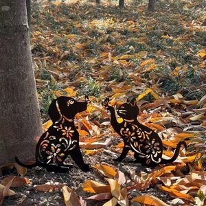 Adornos de jardín de Metal, decoración creativa de paisaje con perro hueco para gato, complemento artesanal de hierro