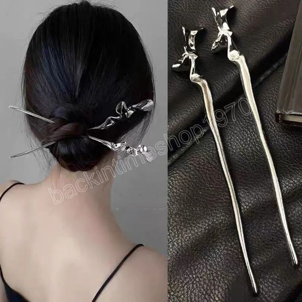 Horquillas para el cabello torcidas irregulares geométricas de Metal, palitos para el cabello de estilo chino, pinza para el cabello de aleación plisada, accesorios simples para el cabello para mujeres