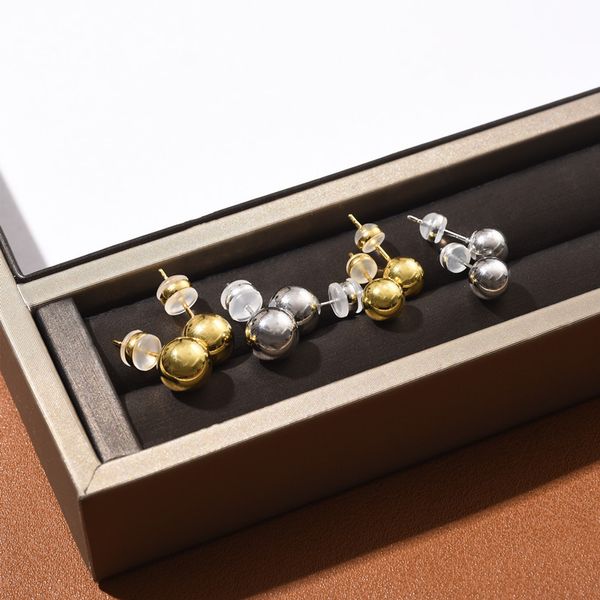 Pendientes de tuerca con bola de plata y oro brillante de Metal, estilo minimalista, accesorios de regalo de moda simples y versátiles