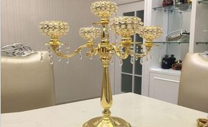 Metal Gold Kandelhouders 5arm Crystal Candlestick Wedding Centerpieces Candelabra Stand voor huwelijksdecoratie Dining Table BE2659595