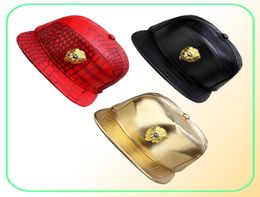 Metal Gold Lion Head Logo PU Leather Baseball Cap Casual Unisex Belt Buckle Hip Hop Rap 3 Panel Sun Snapback Hats Men Women5913562