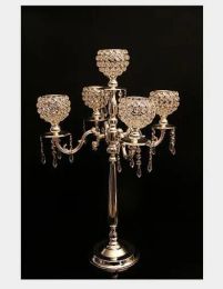 Metal Gold Silver Candelabras met Crystal 5arms Wedding Candle Holder Event Centre -stuk 75cm Hoogte Tall Candlestick Party Event Supplieszz