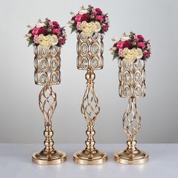 Metalen gouden kandelaars holle bruiloft tafel kandelabra centerpiece bloem rack road lead home decor 10 stks / partij