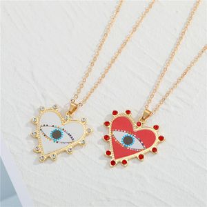 Metalen hart gelukkige oog ketting voor vrouwen cadeau sieraden mode vintage kleur zirkoon geometrische kettingen