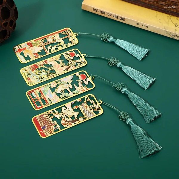 Marcón hueco de metal con colgante colgante de estilo chino titular de libros marca clip de papelería suministros escolares regalo