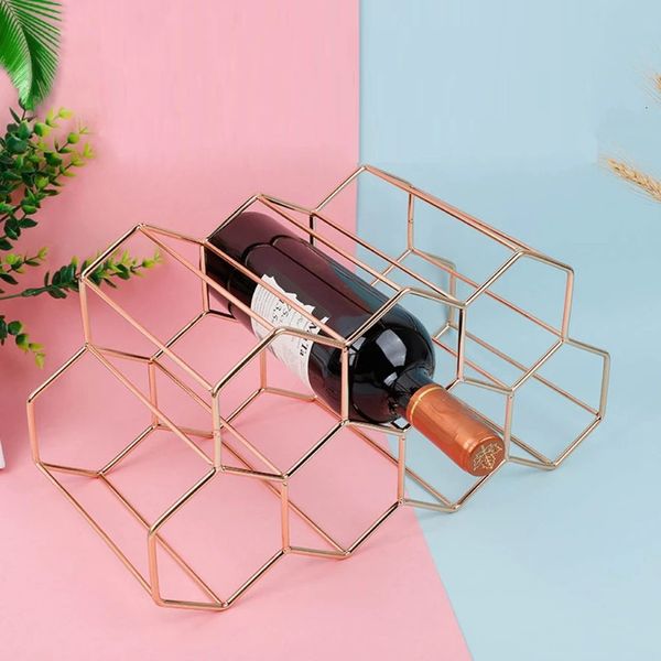 Estante de Metal en forma de panal para vino, almacenamiento de botellas de cerveza, mesa hexagonal, 57 soportes para decoración de Bar en casa, 240104