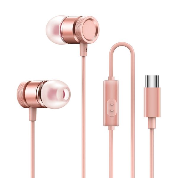 Auriculares intrauditivos de metal Control en línea tipo c con micrófono auriculares para música bajo auriculares con cable apple 15 auriculares para teléfono celular Android sin nudo auriculares lineales