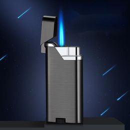Encendedor inflable de metal Antorcha Cubierta abierta Prensa Llama azul recta Encendedor a prueba de viento Encendedores de personalidad creativa ultrafinos
