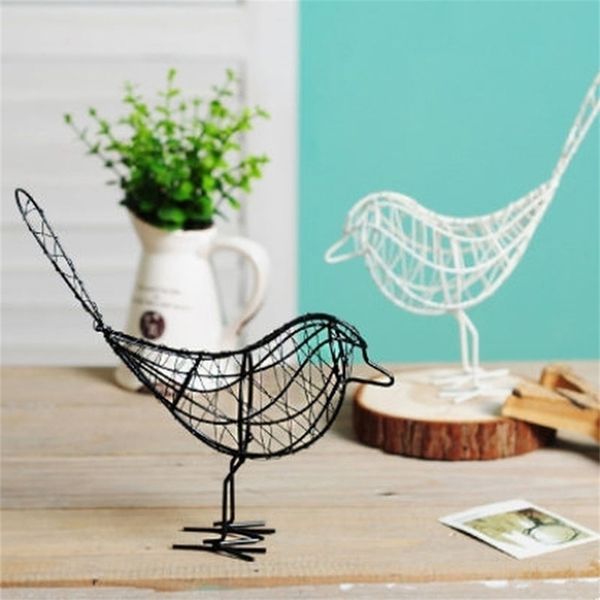 Metal hierro alambre pájaro hueco modelo artesanía artificial moda hogar muebles mesa escritorio adornos decoración regalo 211108