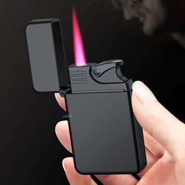 Briquet à flamme rouge en métal, rechargeable au Butane, réglable, Portable, coupe-vent, sans gaz, cadeaux pour hommes B7T3