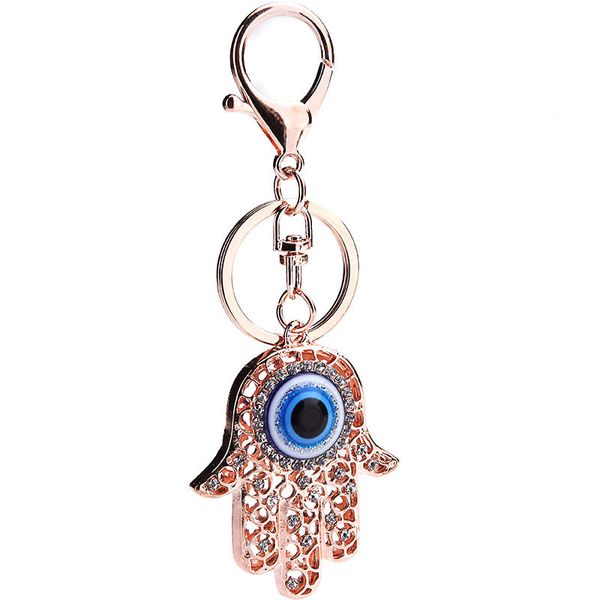 Porte-clés en métal avec strass, œil turc, pendentif main Hamsa Fatima, nouveau mauvais œil, personnalité, yeux bleus, boucle, bijoux