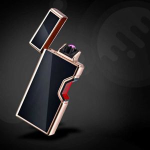 Briquet coupe-vent USB à double Arc à Induction Laser en métal, briquet créatif à allumage tactile, outils pour fumer, cadeau haut de gamme