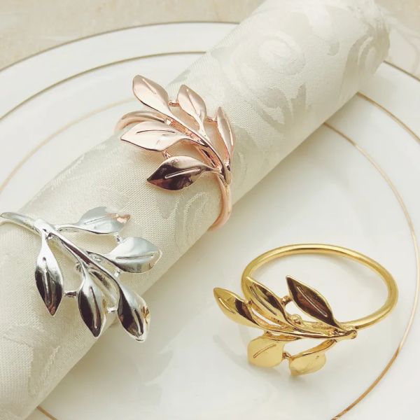 Anneaux de serviette en feuilles de métal, anneau de serviette de cuisine occidentale d'hôtel, décoration de Table de Banquet, porte-serviette, décor à boucle TH1359