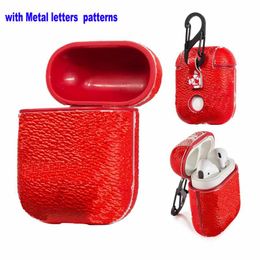 Letras de metal gg Designer AirPods Pro Cases Luxury Fashion PU Leather Air Pods 2 Case Hook Broche Anti Lost L Brown Flower Funda protectora para auriculares Bluetooth