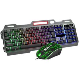 metalen lichtgevend computertoetsenbord en muis pak usb bedraad spel kleurrijke achtergrondverlichting mechanisch gevoel toetsenbord en muis