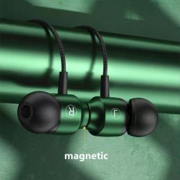 Écouteurs filaires magnétiques en métal pour Gamer, oreillettes de jeu en métal vert HiFi basse stéréo 3.5mm Type C pour téléphone, ordinateur, micro