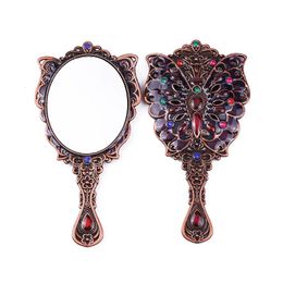 Miroir de maquillage en métal avec peigne Boîte à cadeaux Emballage Russie Vintage papillon sculpteur pour femmes Ensemble de ramines portable 240325