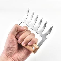 Metalen vlees klauwen roestvrij staal vlees vorken met houten handvat duurzaam BBQ vlees shredder klauwen keuken barbecue tool Garras de carne