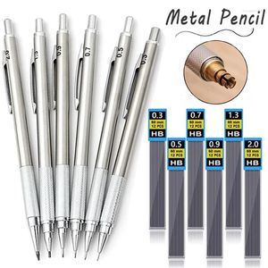 Ensemble de crayons mécaniques en métal HB, avec recharge de plomb, dessin automatique, 0.3 0.5 0.9 1.3 2.0mm, papeterie pour étudiants