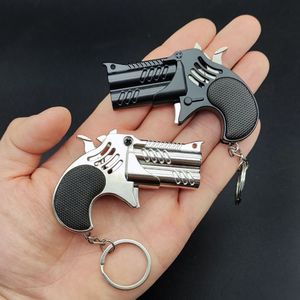 Metal Mini Key Ring Rubberen Band Gun Kindercadeau Six Bursts of Rubbers Toys Pistol Guns 1161