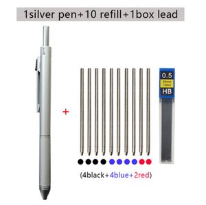 Metalen Multicolor Pennen 0.5mm Zwart Blauw Rode Inkt Pen Automaticl Potlood 4 In 1 Balpen Set Offfice school Schrijven
