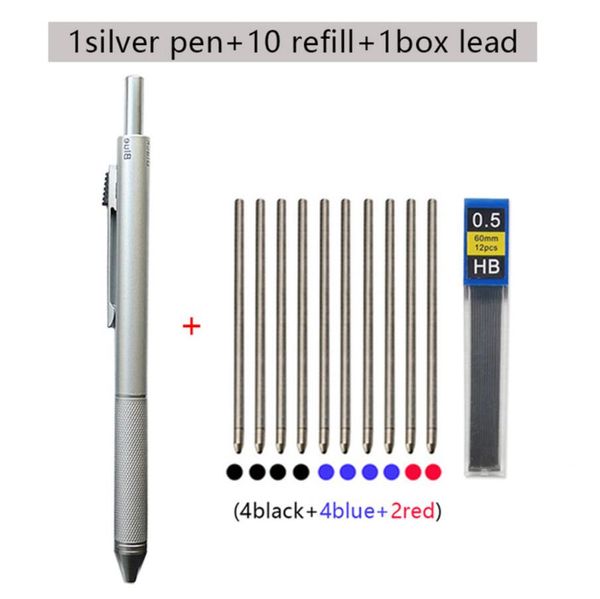 Stylos multicolores en métal 0.5mm noir bleu rouge stylo à encre automatique crayon plomb 4 en 1 stylo à bille ensemble bureau écriture scolaire