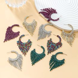 Boucles d'oreilles à pampilles géométriques en métal multicolore, strass, bijoux créatifs pour fête d'anniversaire, accessoires de charme pour femmes