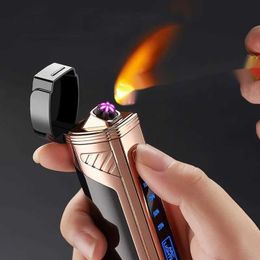 Metalen winddichte plasma-USB-aansteker voor buiten met LED-display en sigarenmes Krachtige zesboogpuls Vlamloze elektrisch