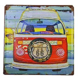 Metaal schilderen 30x30cm vintage metalen tinnen tekens Route 66 Buskampers poster pub bar garage home decoratieve muur kunst schilderij plaquette t220829