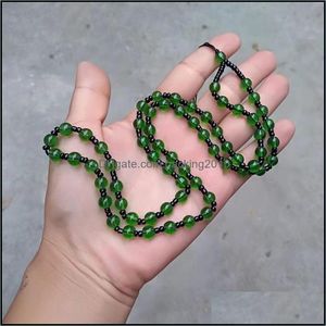 Arts de peinture en métal, cadeaux d'artisanat maison jardin usine bijoux en gros collier de jade pendentif corde perles de verre vert émeraude ornement goutte