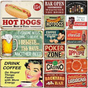 Metalen Schilderij Bar Open Beste Bieren Koffie Hotdogs Cola Metalen Tin Borden Muur Decor voor Restaurant Bars Man Cave Cafe Clubs Retro Posters Plaque T240309