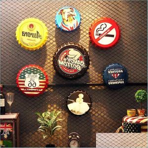 Metal Painting Beer Bottle Cap Whisky Vintage Plaque Metal Tin Signs Cafe Bar Pub Bark Wall Decor Retro Nostal Round Paintings DHTVU