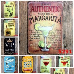 Metal Painting Beer Wine Cocktail Tin Sign 40 Styles Metal Plaques Vintage Bar Pub Home Wall Decor Art Craft Painting Retro Pla Dhqyk