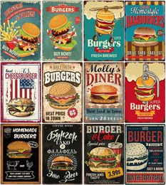 Metalen Schilderij Burger Hot Dog Beefier Menu Poster Vintage Metalen Tin Bord Muur Decor Voor Keuken Restaurant Kunst Plaat Schilderen Tinnen Bord Plaques T240309