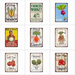 Peinture sur métal Ferme Légumes frais Shabby Métal Tin Signs Farmers Market Carottes croustillantes Vigne Plaque Mûre Fer Peinture Décoration Murale Rétro Pub T220829