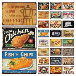 Metaal schilderij fastfood tinnen bord vintage plaque hotdog muur decor voor keuken café diner bar 20x30cm t220829
