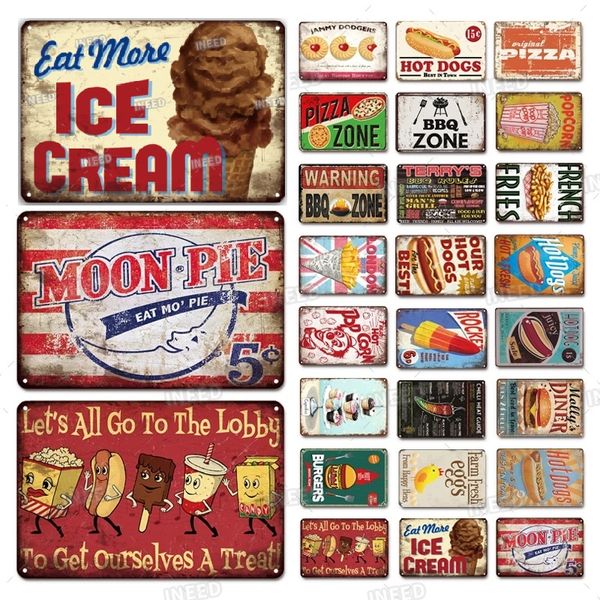 Peinture en métal Funny Vintage Decor Fast Food Breakfast Shop Lunch Tin Signs Wall Posters Art Plate Cuisine Décorative Man Cave Plaque Metal Decorate Size 20X30CM w01