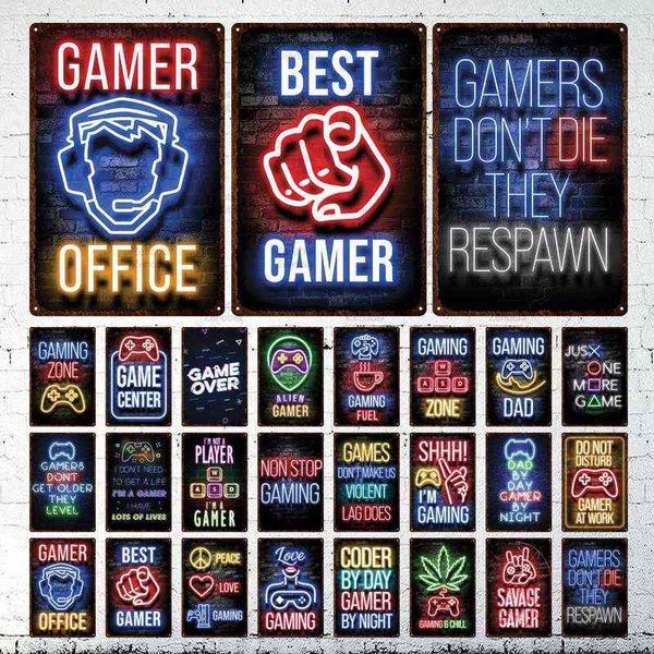 Peinture en métal Gaming Chill Metal Sign Savage Gamer Vintage Tin Poster Game Zoon Rétro Neon Gamer Room Décoration Shabby Plaques Plaque Bar Café T220829