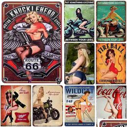 Pintura de metal garaje pin up para niñas letreros de estaño carteles vintage para hombres decoración de arte de pared de mujeres