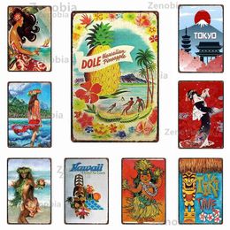 Peinture en métal Hawaii Tiki Time Beach Panneau en étain en métal Art mural Plaque décorative minable Plaques de voyage Paysage Tokoyo Party Vintage Décor drôle T220829