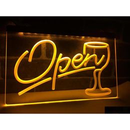 Metalen Schilderij Lb536 Script Open Glas Cocktails Bar Led Neon Light Teken Home Decor Ambachten Drop Levering Tuin Arts Dhiz1