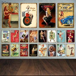 Metalen Schilderij Lucky Pin Up Girl Tin Borden Sexy Dame Metalen Plaquette Muur Decor Voor Bar Pub Club Thuis kamer Poster Retro Metalen Schilderij YA032