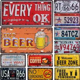 Metal Painting Metal Tin Sign Plaque Retro Car License Plate Cold Beer Coffee Route 66 Pub Bar Cafe Garage Art Poster Wall Decor 15x30cm T220829