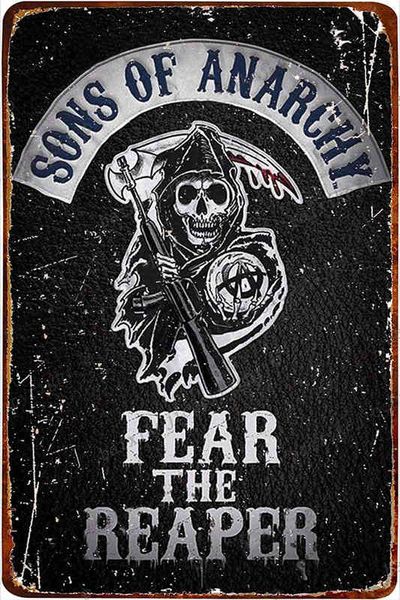 Peinture en métal Signe d'étain en métal Sons of Anarchy Fear The Reaper Plaque Affiche Ferme Maison Café Décoration Murale Vintage Plaque de Métal 12 8 pouces T220829