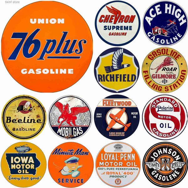 Pintura de metal Móvil Esso Red Rose Beeline Motor Oil Gasonline Round Metal Tin Signs Garaje Gas Oil Station Bar Cafe Man Cave Retro Decoración de pared T240309