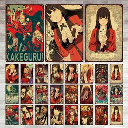 Metal Painting Nieuw Kakegurui Anime Vintage Metal Poster Wall Art Iron Painting Tar Sormby Plaques for Living Room Home Bar Cafe Decoration T220829