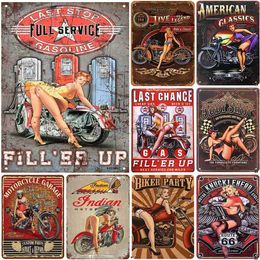 Metalen Schilderij Pin Up Girls Motorfiets Metalen Tin Borden Motor Garage Rood Zwart Vintage Metalen Tin Borden voor Cafés Bars Pubs Winkel Muur Decoratief